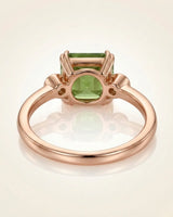 Luxury green tourmaline trilogy ring with natural diamonds in 18K rose gold - SARATTI