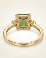 Luxury green tourmaline trilogy ring with natural diamonds in 18K yellow gold - SARATTI