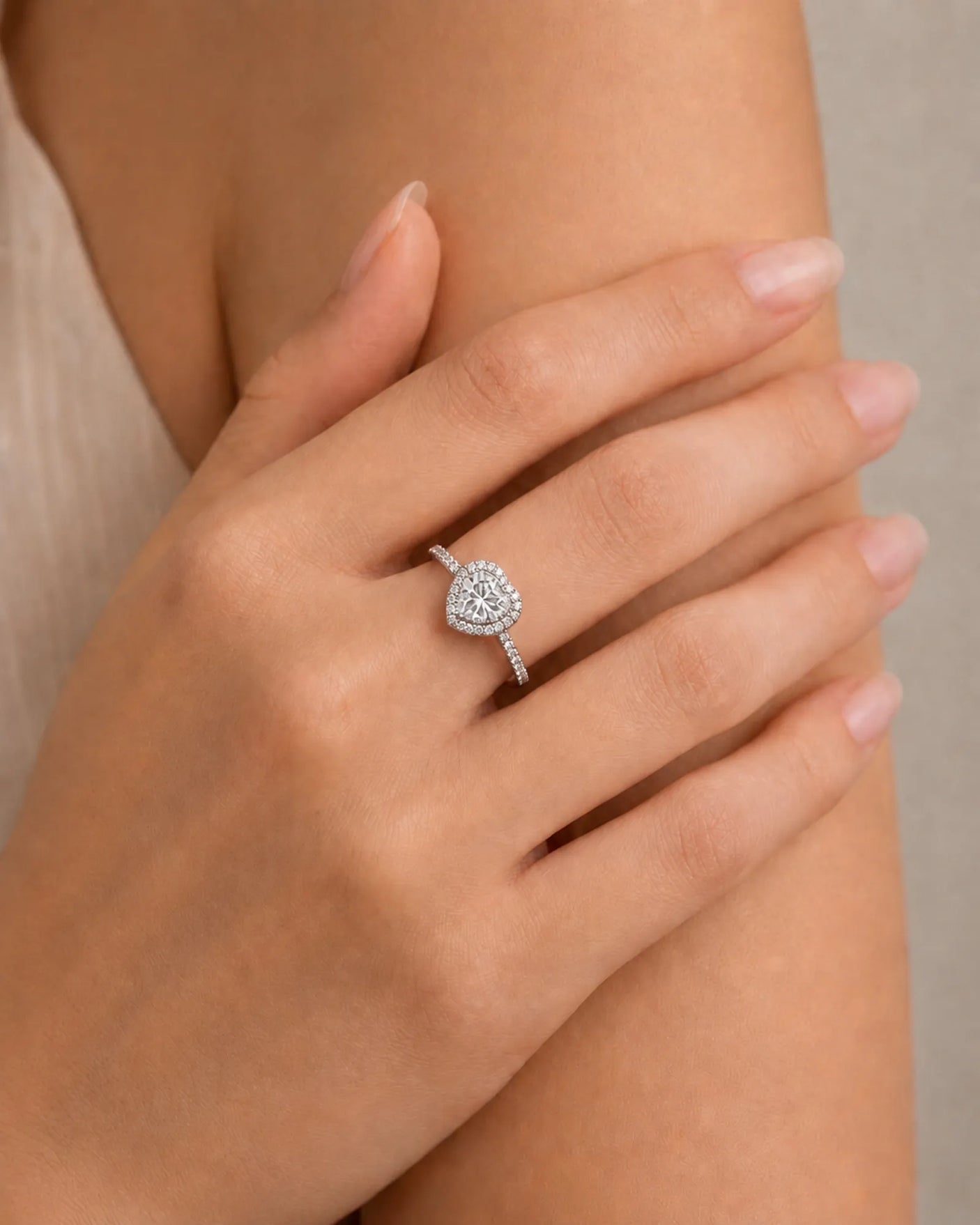 Luxury heart moissanite engagement ring with brilliant halo and enduring platinum craftsmanship - SARATTI