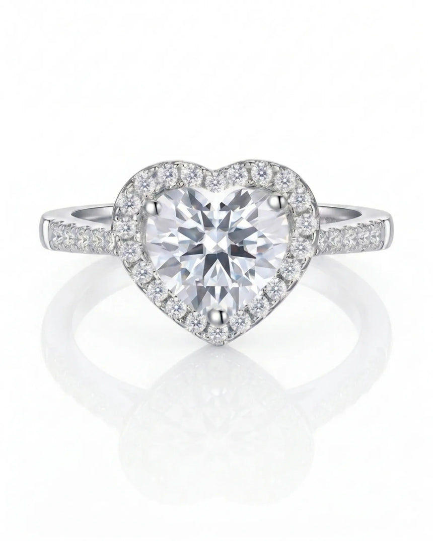 Luxury heart moissanite engagement ring with brilliant halo and enduring platinum craftsmanship | SARATTI