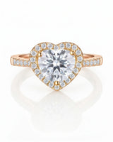 Luxury heart moissanite engagement ring with brilliant halo and refined 18K rose gold craftsmanship | SARATTI