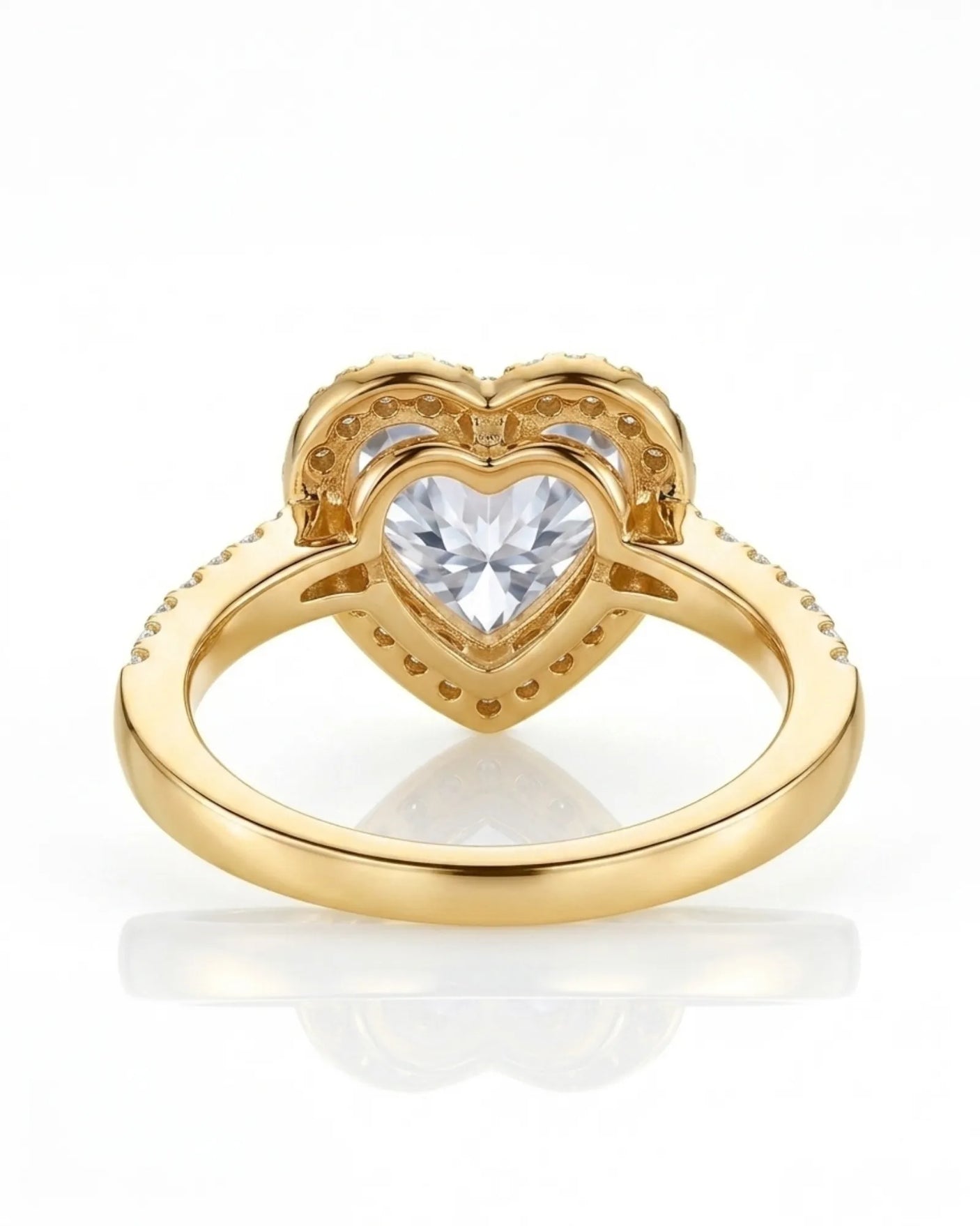 Luxury heart moissanite engagement ring with brilliant halo and rich 18K yellow gold craftsmanship - SARATTI