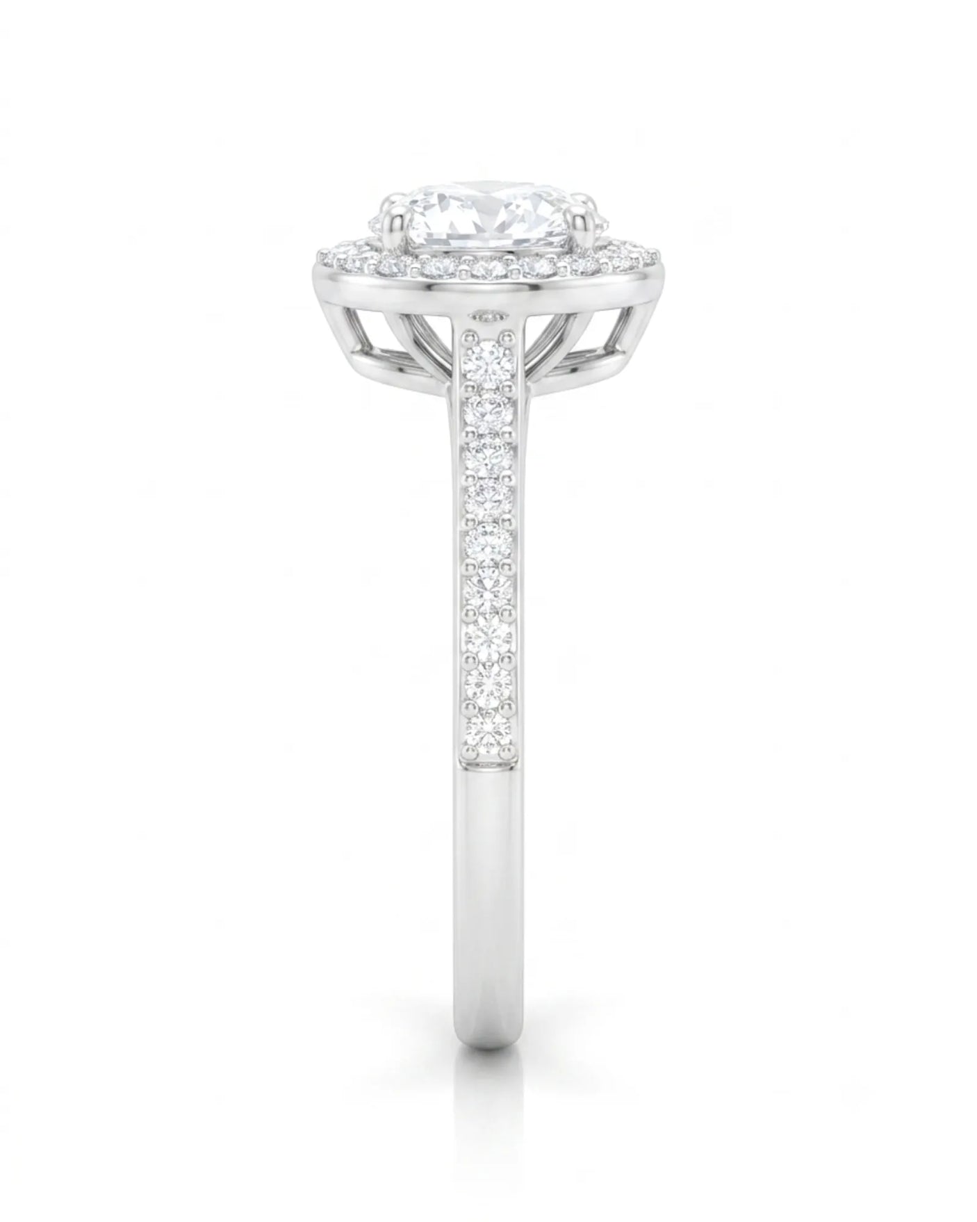 Luxury heart shaped moissanite ring with halo side stones in platinum - SARATTI
