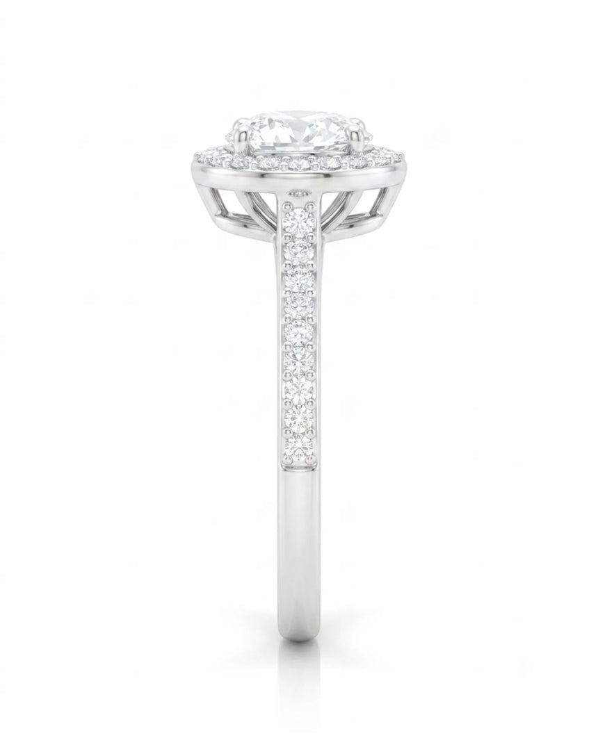 Luxury heart shaped moissanite ring with halo side stones in platinum - SARATTI