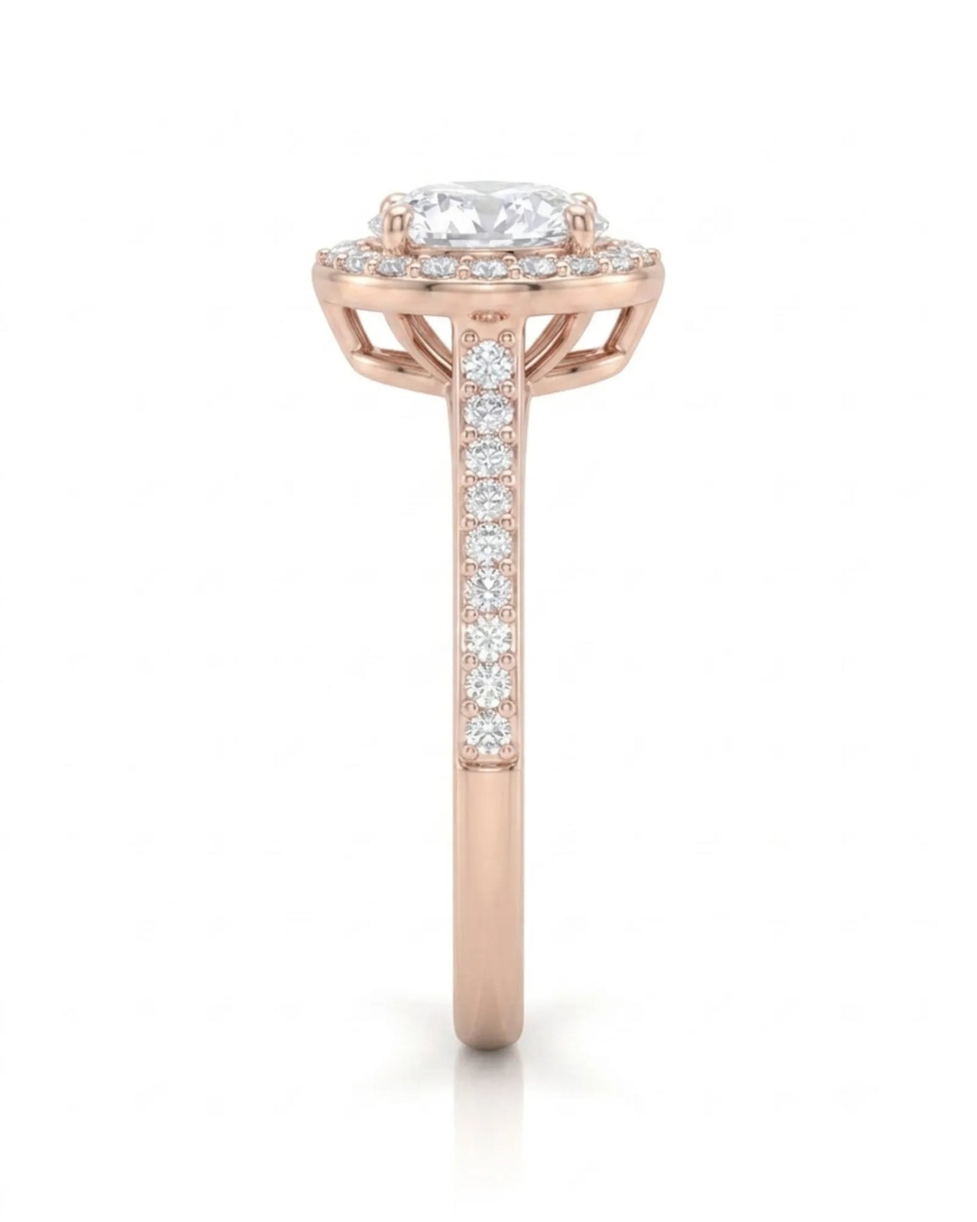 Luxury heart shaped moissanite ring with halo side stones in rose gold - SARATTI