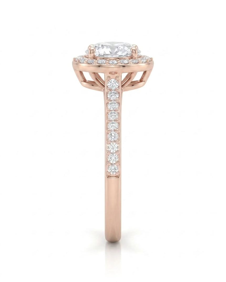 Luxury heart shaped moissanite ring with halo side stones in rose gold - SARATTI