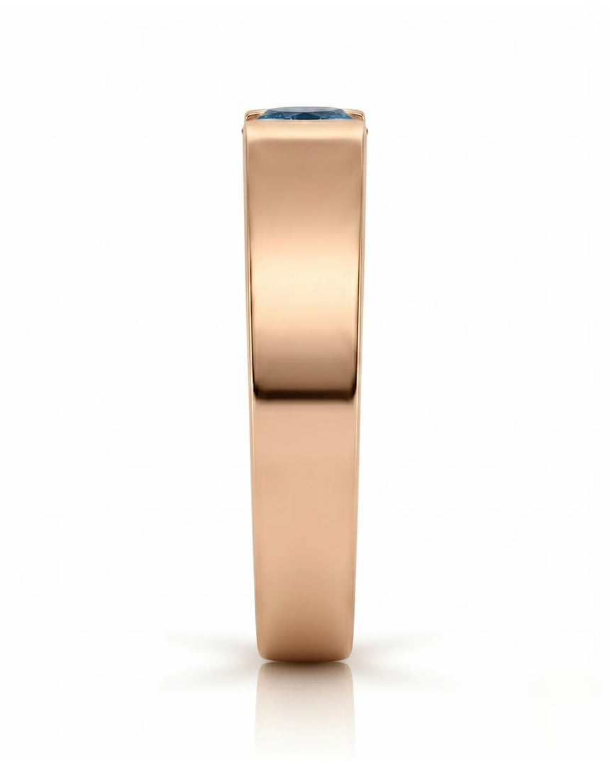 Luxury men’s ring with vivid blue diamond and structured 18K rose gold design - SARATTI