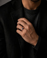 Luxury men’s ring with vivid blue diamond and structured 18K rose gold design | SARATTI