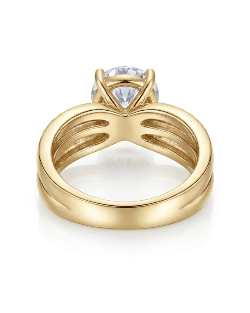 Luxury moissanite engagement ring with floating centre and rich 18K yellow gold craftsmanship - SARATTI