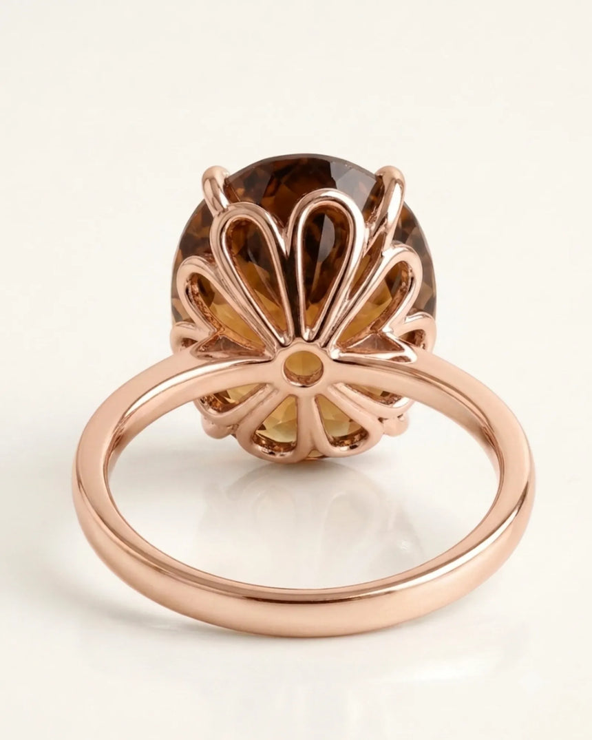 Luxury natural Imperial Topaz statement ring with oval solitaire design in premium 18K rose gold - SARATTI