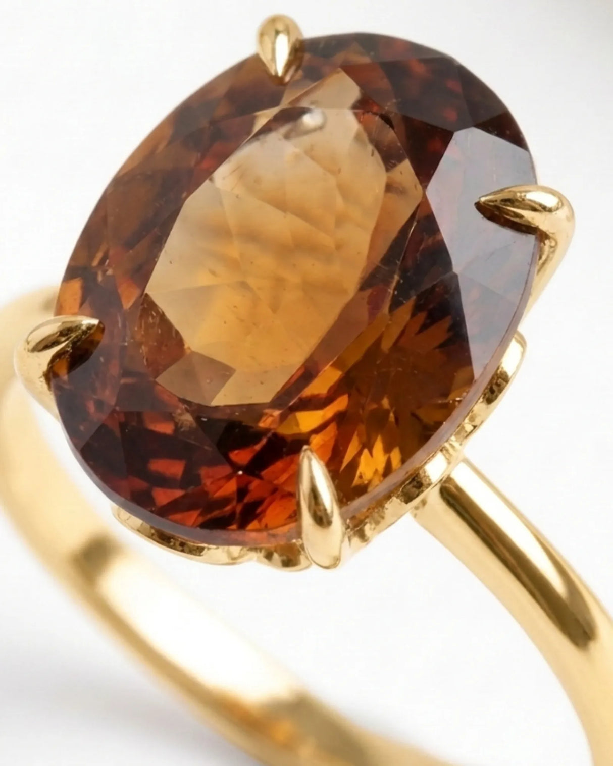 Luxury natural Imperial Topaz statement ring with oval solitaire design in premium 18K yellow gold - SARATTI