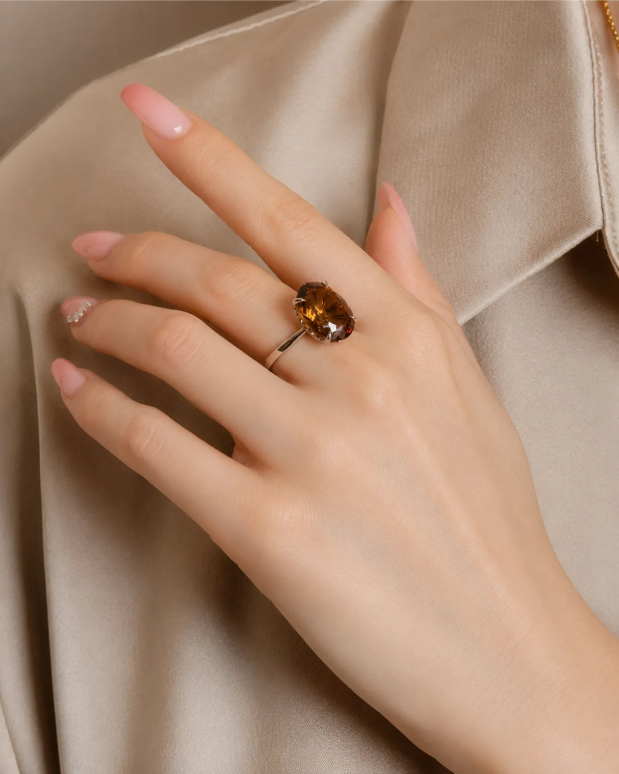 Luxury natural Imperial Topaz statement ring with oval solitaire design in premium platinum - SARATTI