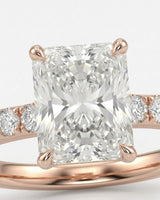 Luxury natural diamond engagement ring with radiant centre and pavé-set 18K rose gold band | SARATTI