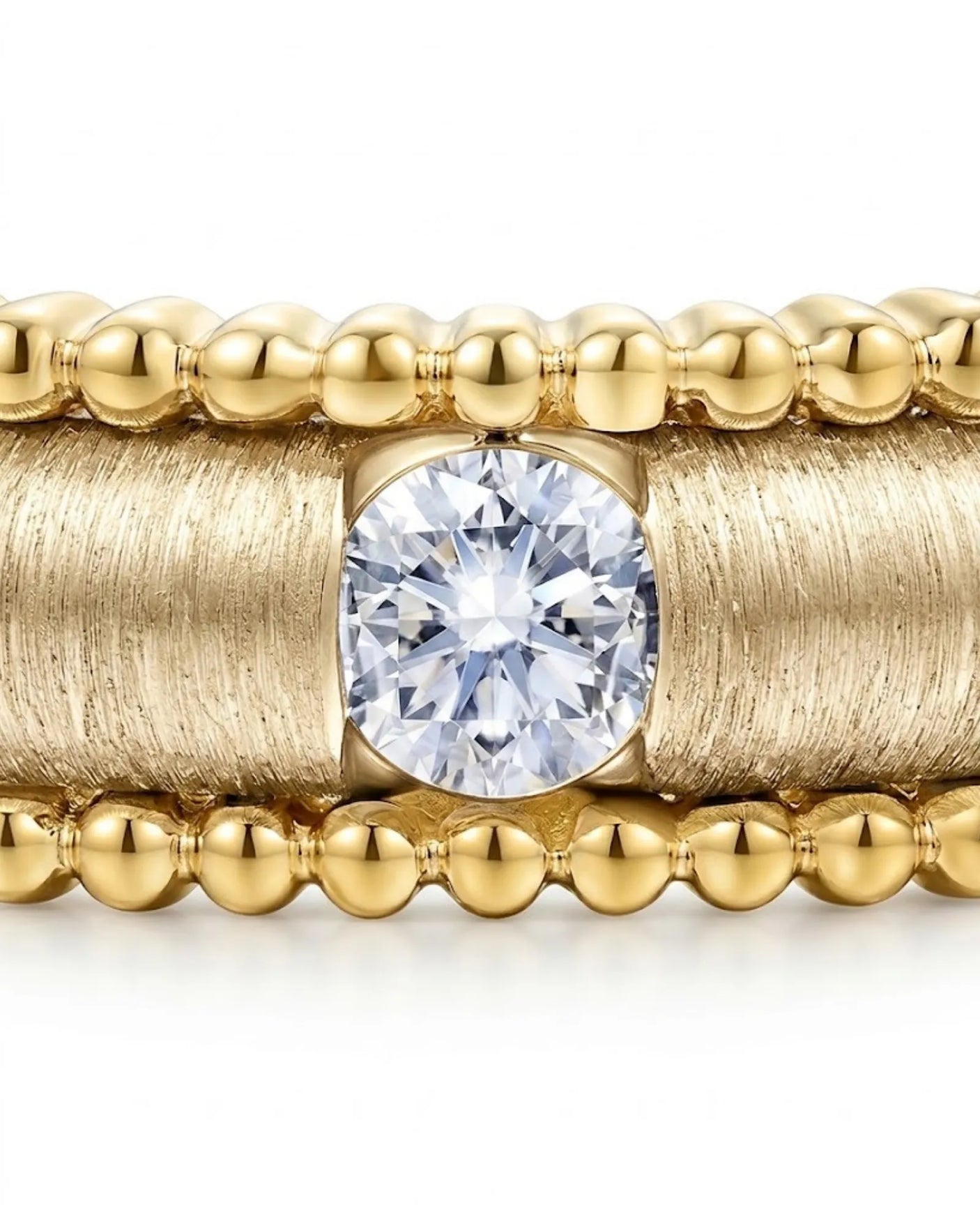 Luxury natural diamond wedding ring with distinctive textured detailing crafted in rich 18K yellow gold | SARATTI