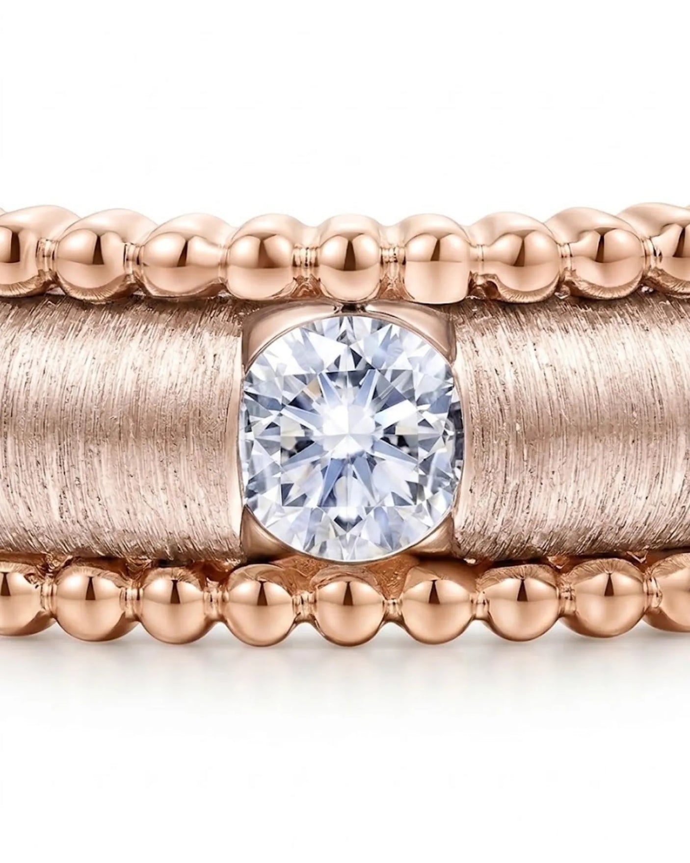 Luxury natural diamond wedding ring with distinctive textured detailing crafted in warm 18K rose gold | SARATTI