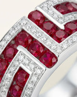 Luxury natural ruby diamond band ring in 18K white gold side profile clean finish | SARATTI