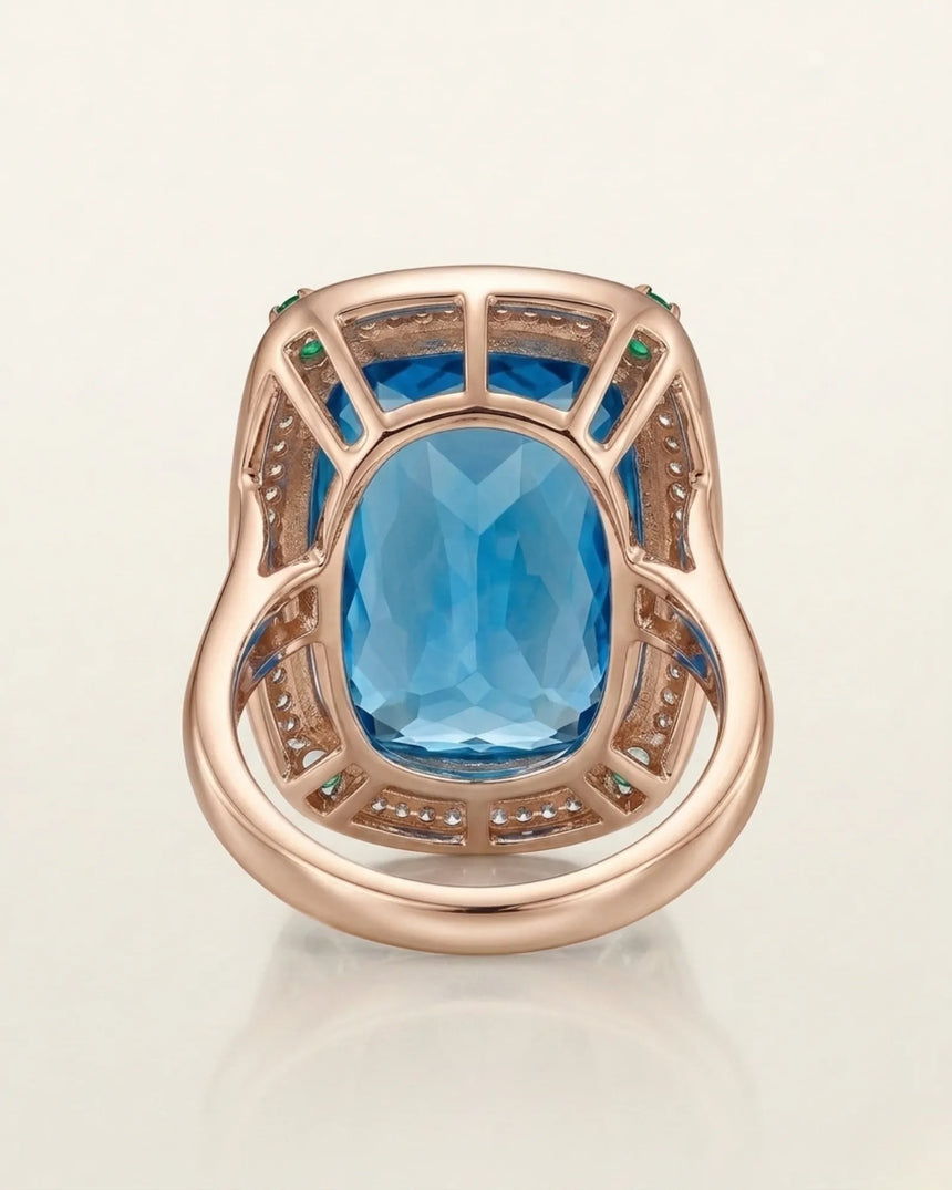 Luxury natural topaz and diamond statement ring with monumental proportions in 18K rose gold - SARATTI