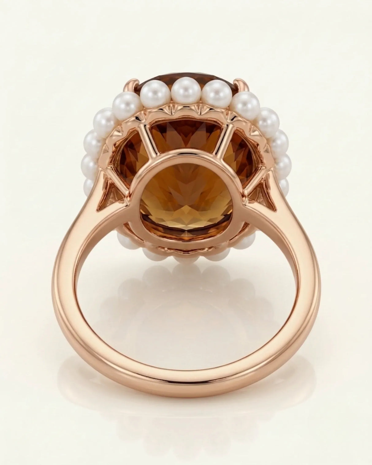 Luxury oval gemstone ring pairing natural Imperial Topaz, pearls, and premium 18K rose gold - SARATTI