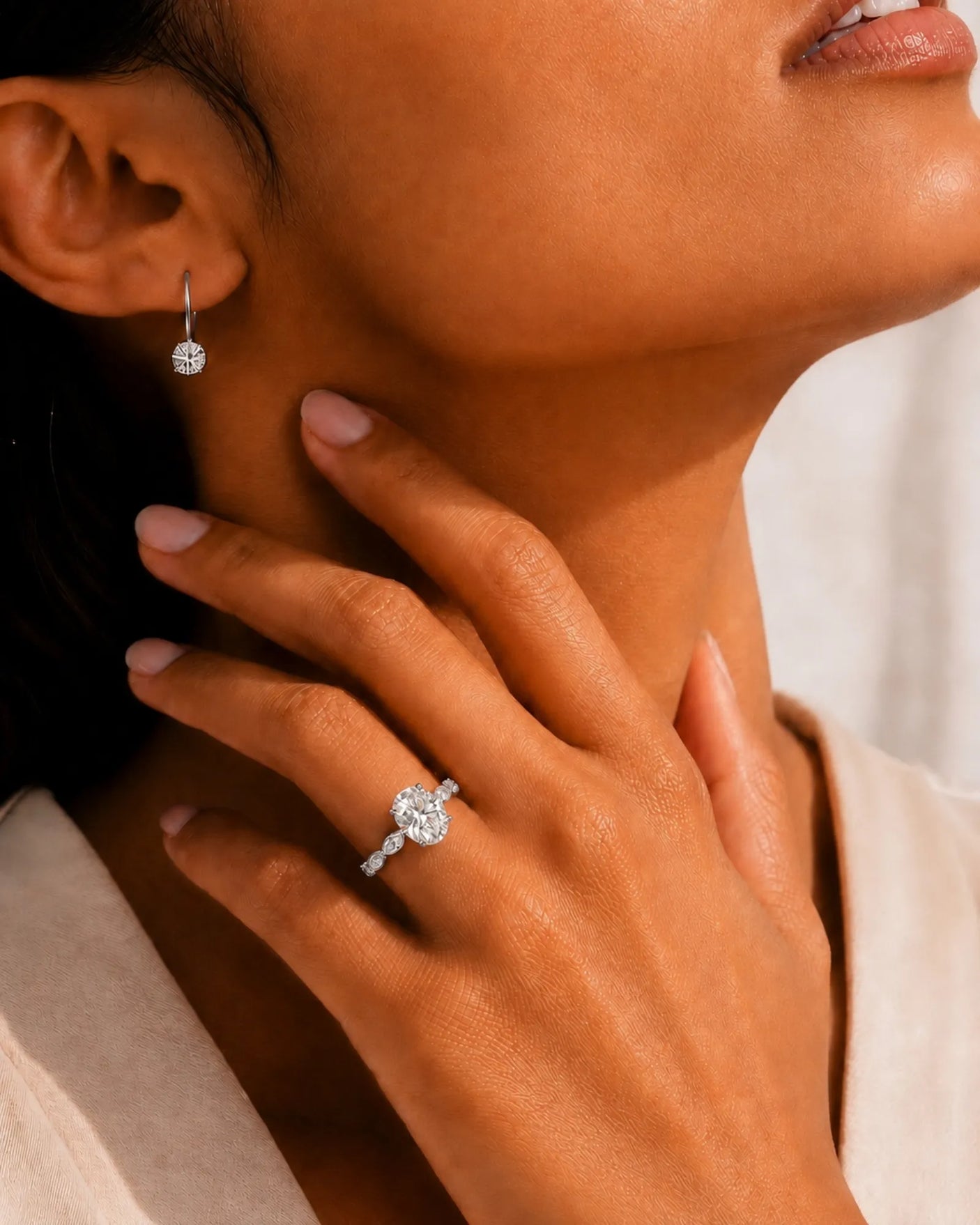 Luxury oval moissanite engagement ring with royal marquise detailing and enduring platinum craftsmanship | SARATTI