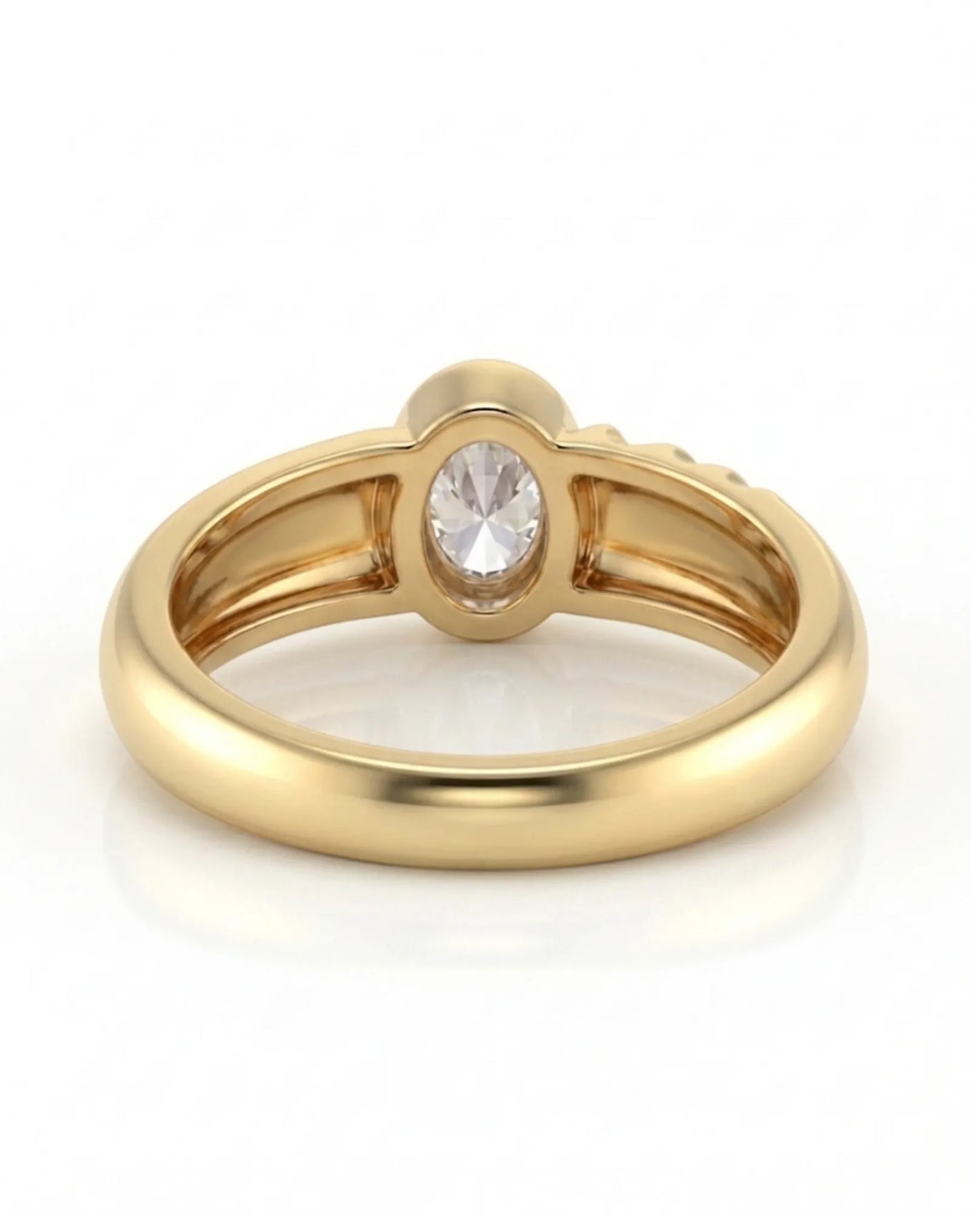 Luxury oval moissanite ring with sculptural wave band and rich yellow gold setting | SARATTI