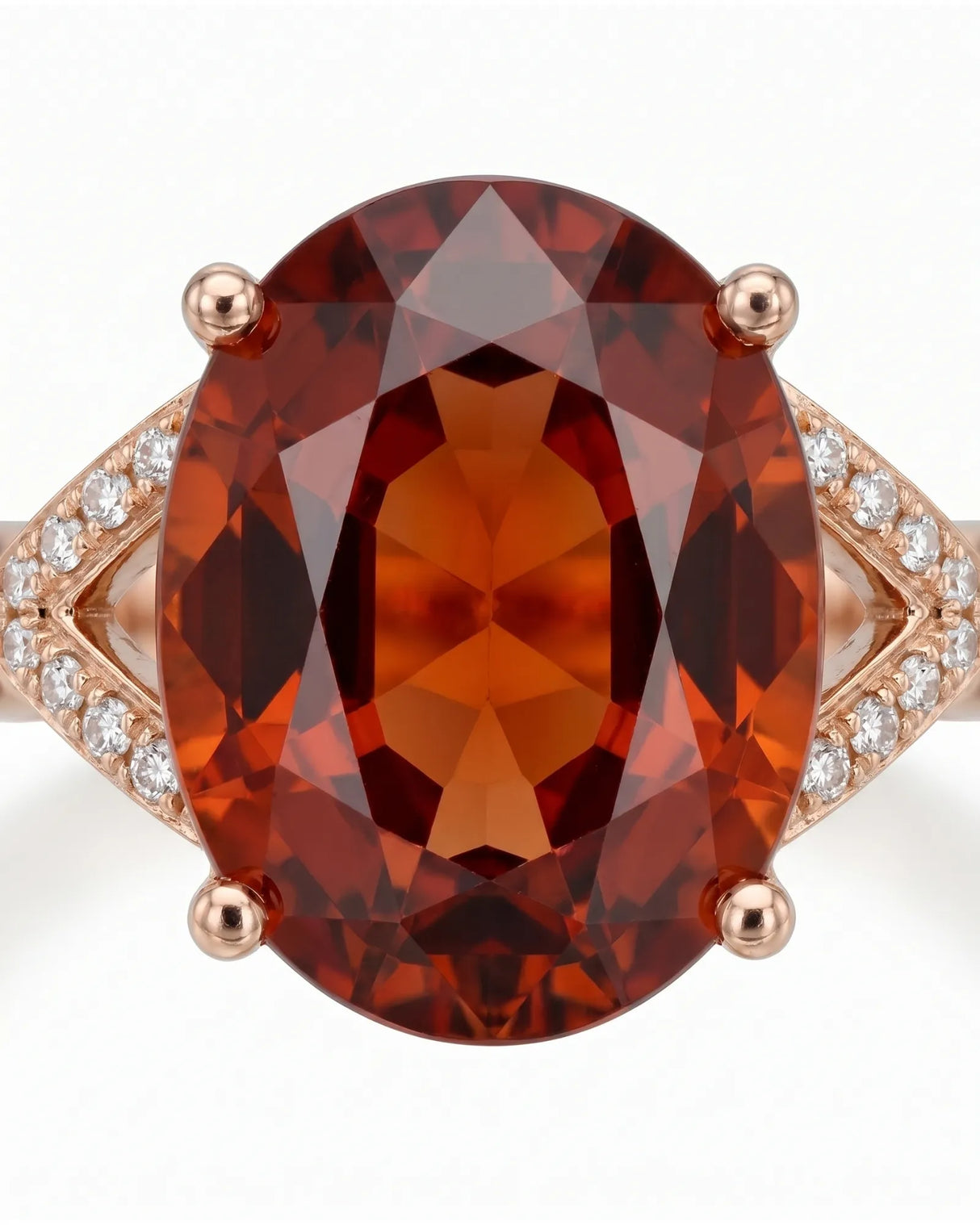 Luxury oval orange garnet ring with diamond accents in 18K rose gold - SARATTI