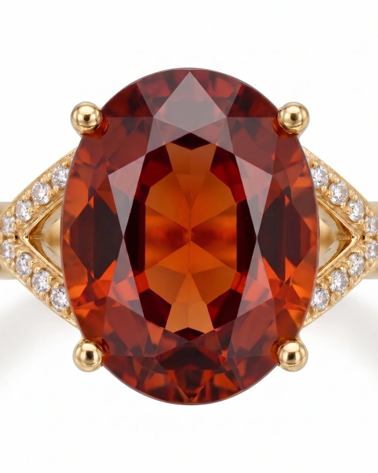 Luxury oval orange garnet ring with diamond accents in 18K yellow gold | SARATTI
