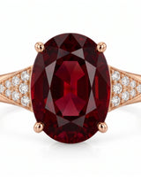 Luxury oval red garnet ring with diamond accents in 18K rose gold - SARATTI