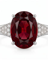 Luxury oval red garnet ring with diamond accents in 18K white gold - SARATTI