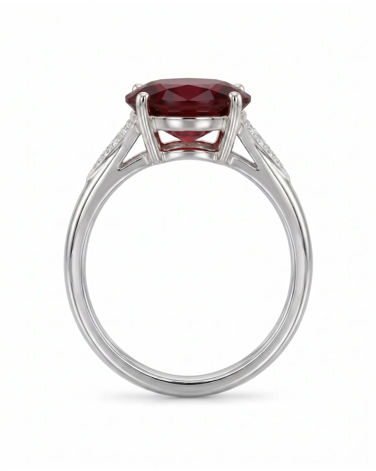 Luxury oval red garnet ring with diamond accents in platinum -| SARATTI