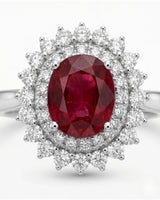 Luxury oval ruby halo ring with brilliant diamonds in refined white gold - SARATTI