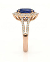 Luxury oval sapphire diamond halo ring crafted in refined 18K rose gold - SARATTI