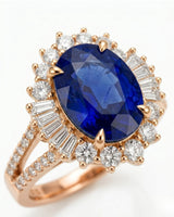 Luxury oval sapphire diamond halo ring crafted in refined 18K rose gold | SARATTI