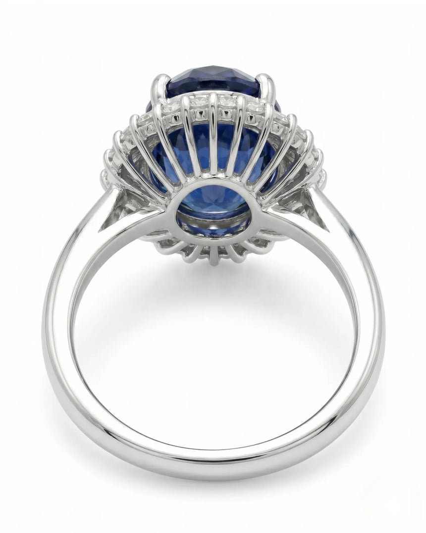 Luxury oval sapphire diamond ring crafted in polished 18K white gold - SARATTI