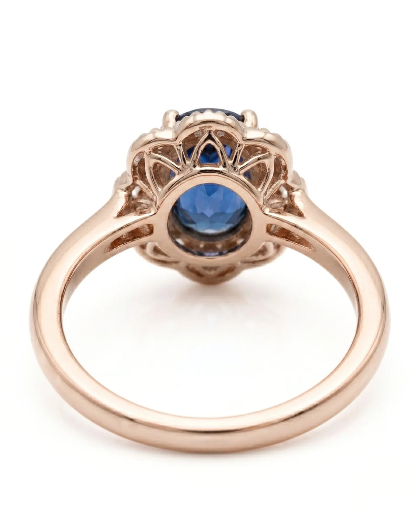 Luxury oval sapphire diamond ring crafted in refined 18K rose gold - SARATTI
