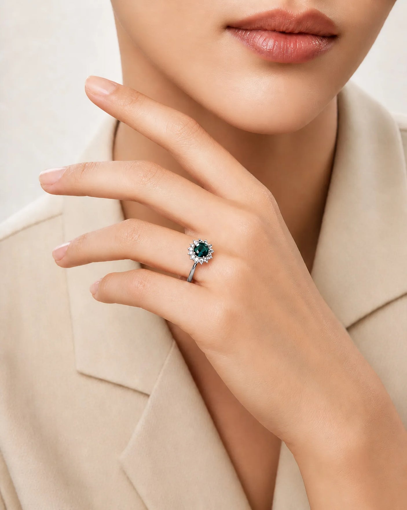 Luxury oval sapphire diamond ring with heirloom floral crown design in platinum | SARATTI