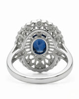 Luxury oval sapphire filigree ring with diamonds crafted in premium platinum | SARATTI