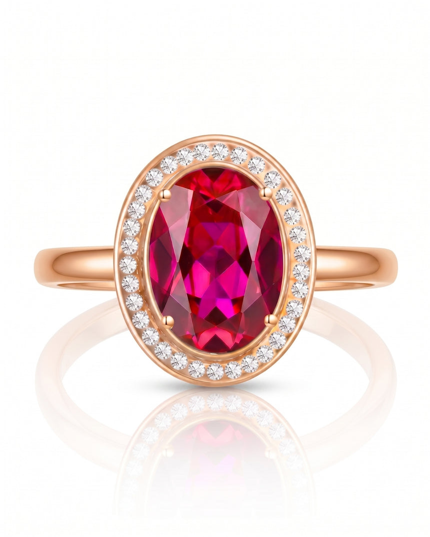 Luxury oval tourmaline and diamond halo ring in refined 18K Rose Gold - SARATTI