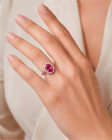 Luxury oval tourmaline and diamond halo ring in refined 18K Rose Gold | SARATTI
