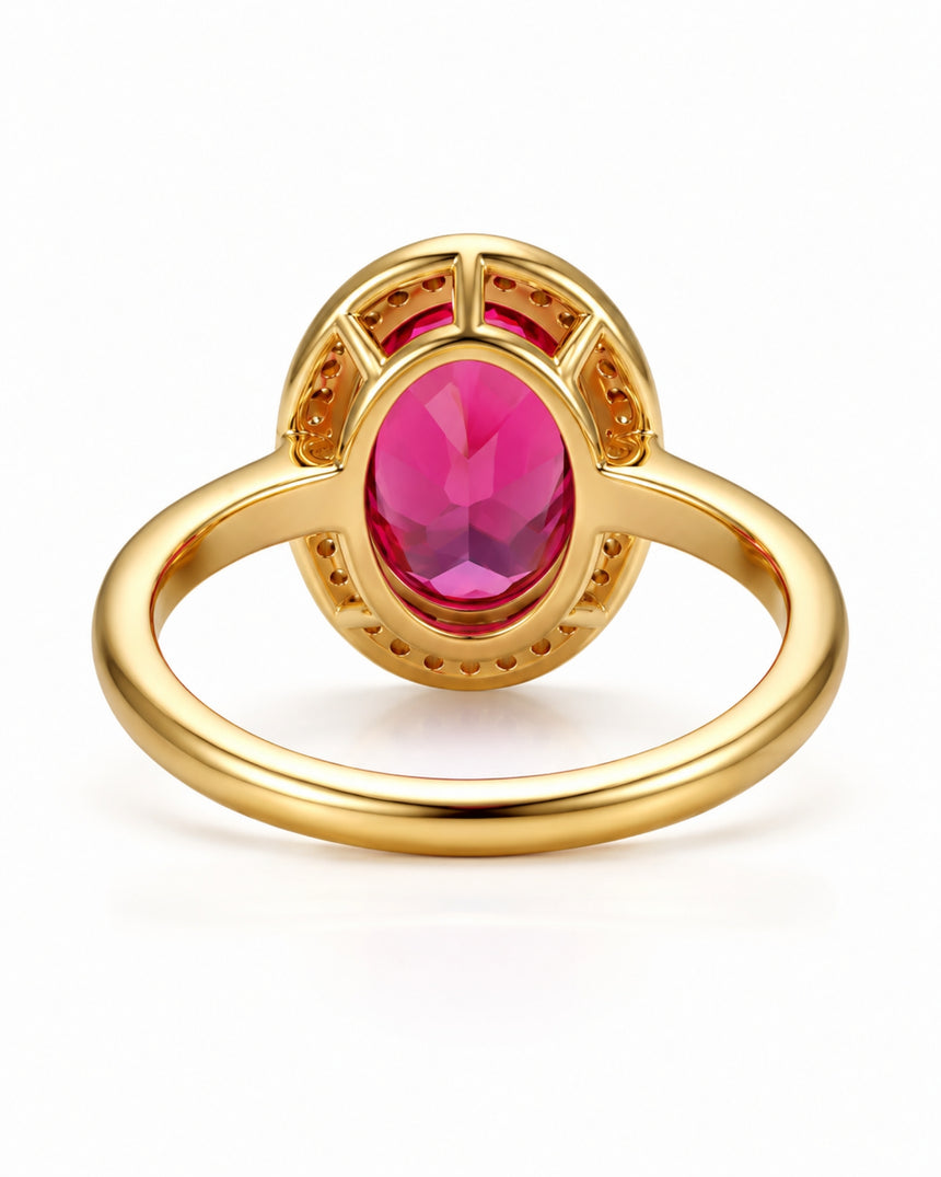Luxury oval tourmaline and diamond halo ring in refined 18K Yellow Gold - SARATTI