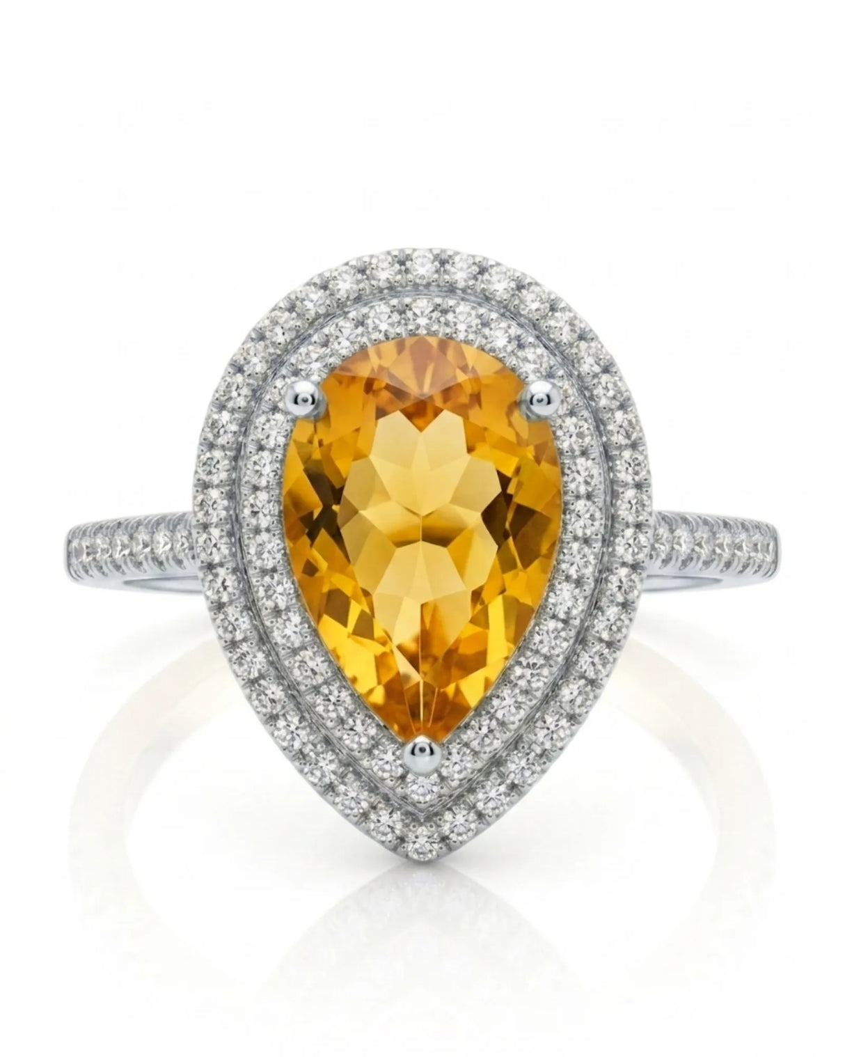Luxury pear-shaped citrine and diamond statement ring handcrafted in premium platinum | SARATTI