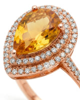 Luxury pear-shaped citrine and diamond statement ring handcrafted in romantic 18K rose gold - SARATTI