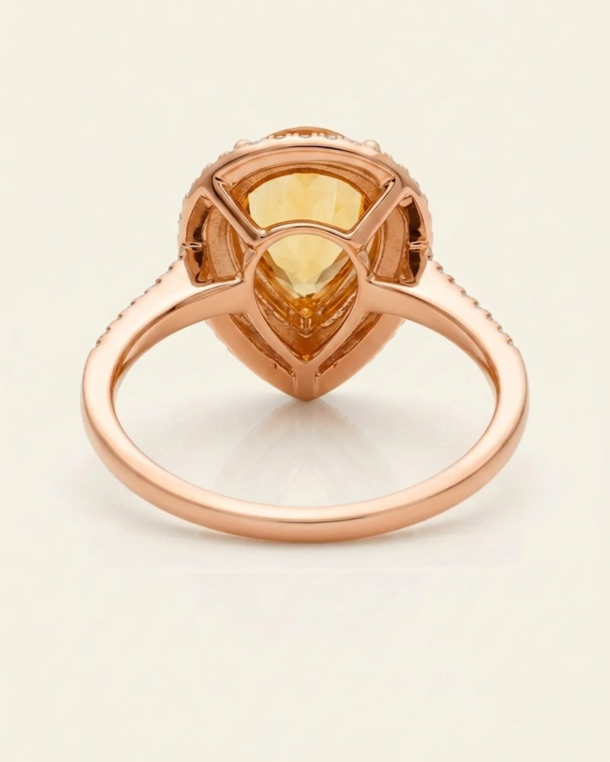 Luxury pear-shaped citrine and diamond statement ring handcrafted in romantic 18K rose gold | SARATTI