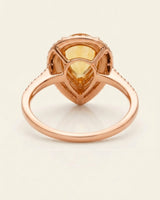 Luxury pear-shaped citrine and diamond statement ring handcrafted in romantic 18K rose gold | SARATTI