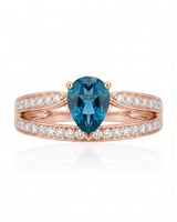 Luxury pear aquamarine ring with diamond split shank in 18K Rose Gold -- SARATTI