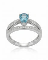 Luxury pear aquamarine ring with diamond split shank in 18K White Gold | SARATTI