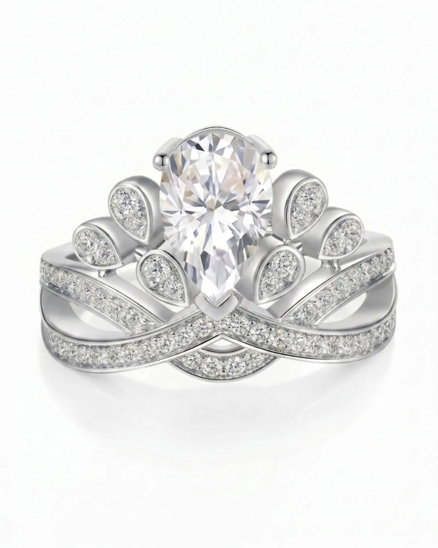 Luxury pear moissanite engagement ring with imperial detailing and enduring platinum craftsmanship | SARATTI