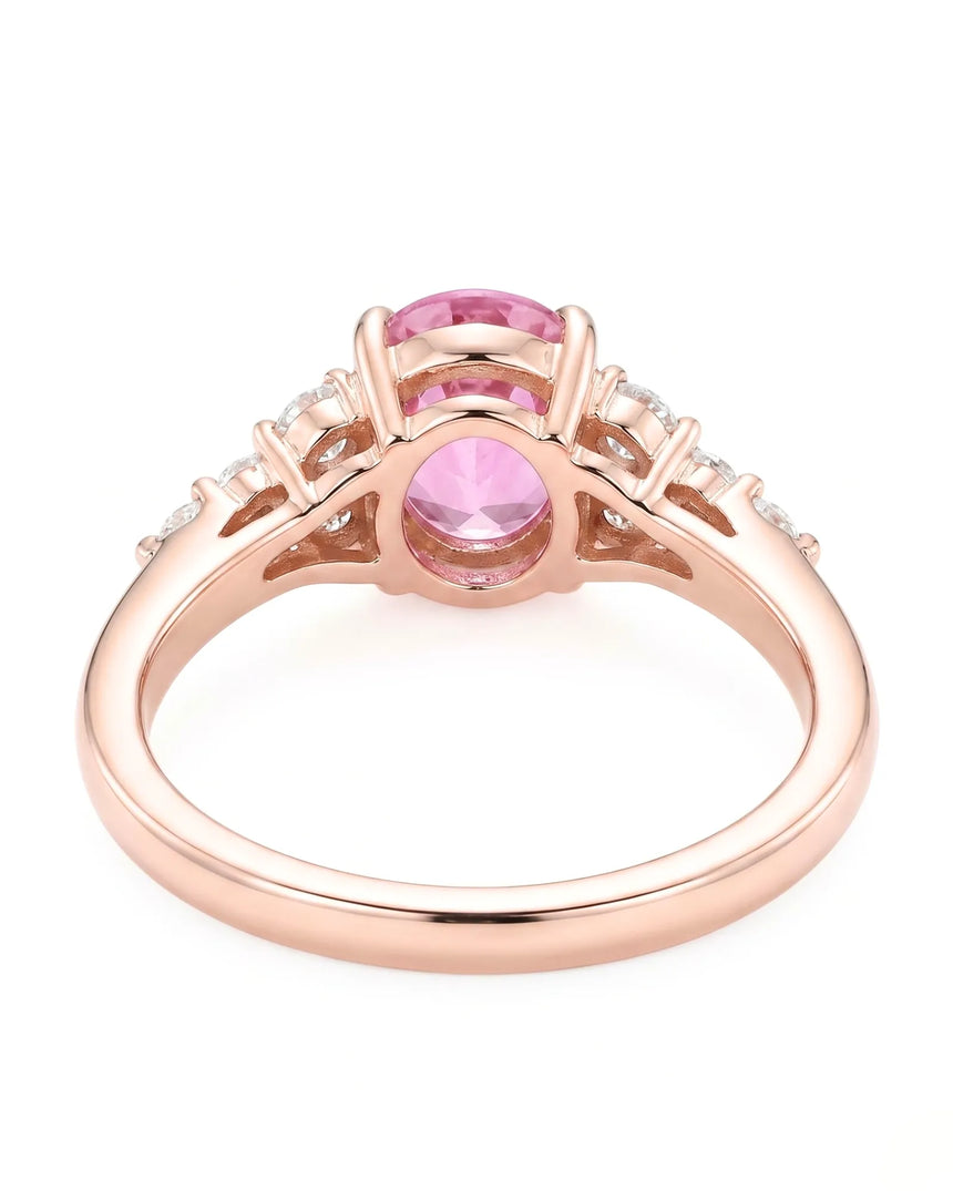 Luxury pink sapphire diamond ring with soft rose gold design in 18K rose gold | SARATTI