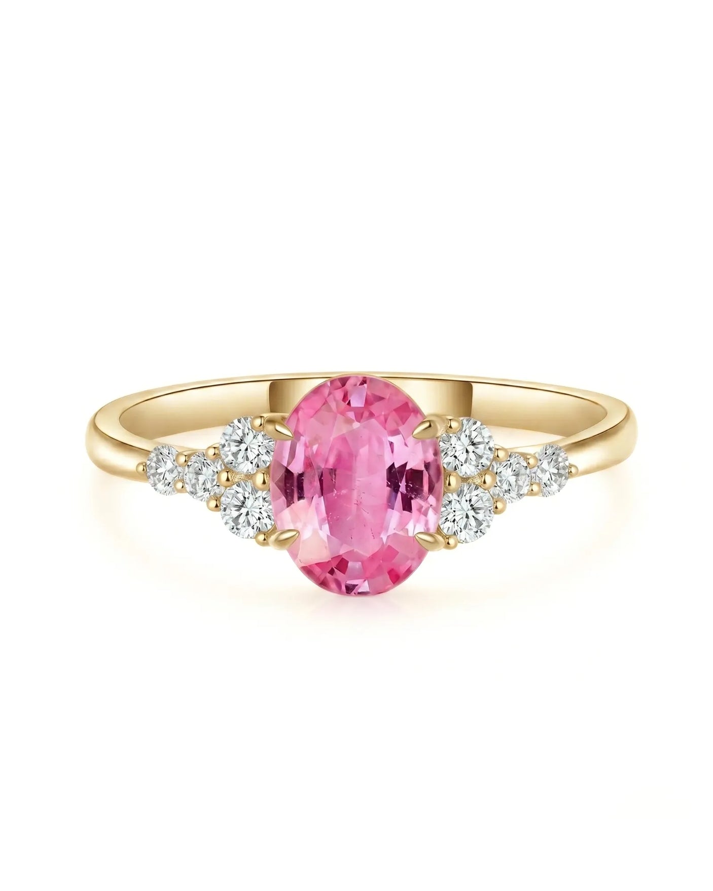Luxury pink sapphire diamond ring with warm classic design in 18K yellow gold - SARATTI