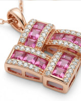 Luxury pink sapphire necklace for women with geometric lattice pendant | SARATTI