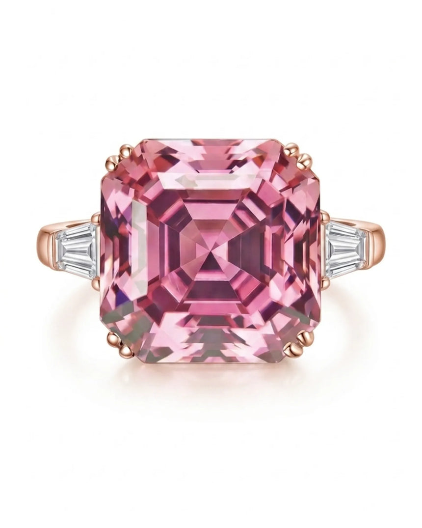 Luxury pink tourmaline and diamond ring in rose gold with modern geometric design | SARATTI